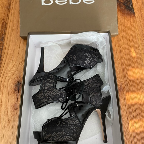 Bebe Black Lace Platform Heels - Picture 8 of 10